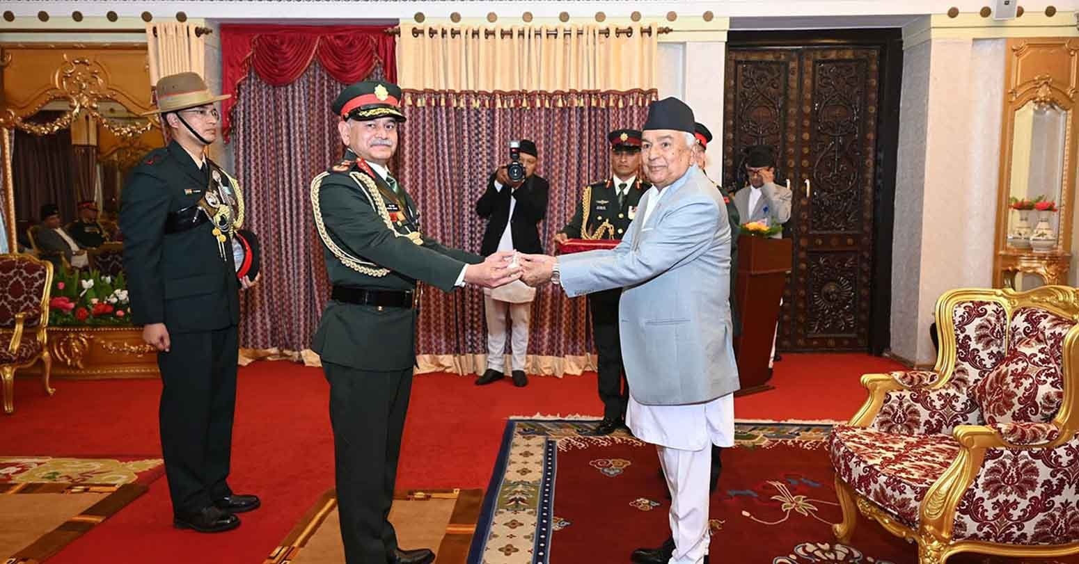 President Confers Rank Of Honorary General Of Nepali Army On Indian Army Chief